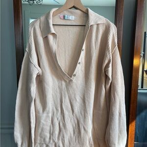 Elegant V-Neck Beige Sweater
